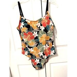 Hurley Ladies' One-Piece UPF 50+ 4-Way Stretch Swimsuit Orange Floral Size XL